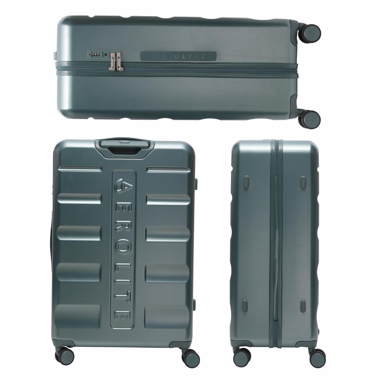 Aerolite Lightweight ABS Hard Shell 4 Wheel Spinner 4 Piece Travel Luggage Suitcase Set , Cabin + Medium + Large + Extra Large (FOREST GREEN)