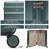 Aerolite Lightweight ABS Hard Shell 4 Wheel Spinner 4 Piece Travel Luggage Suitcase Set , Cabin + Medium + Large + Extra Large (FOREST GREEN)