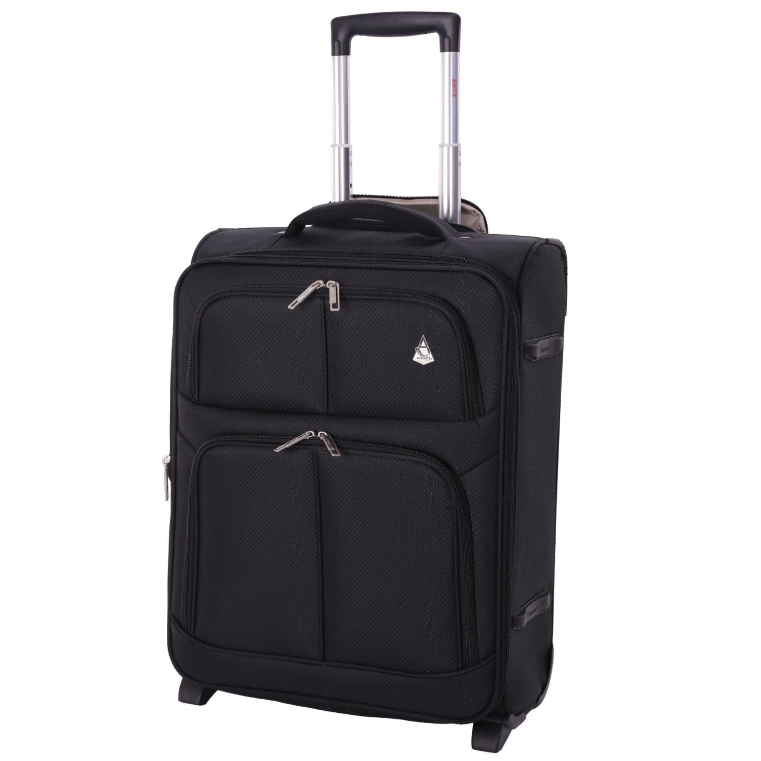 Aerolite 55x40x20 + 40x20x25 Ryanair Priority Maximum Allowance 2 Piece Carry On Hand Cabin Luggage Set Bundle Black (55x40x20 Suitcase + 40x20x25 Holdall)
