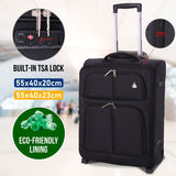 Aerolite 55x40x20 + 40x20x25 Ryanair Priority Maximum Allowance 2 Piece Carry On Hand Cabin Luggage Set Bundle Black (55x40x20 Suitcase + 40x20x25 Holdall)