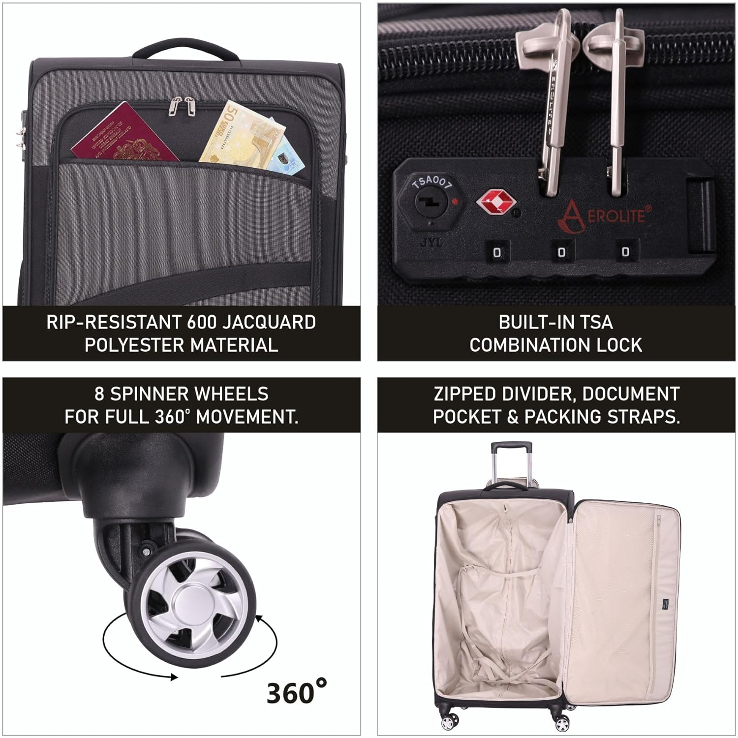 Aerolite Super Lightweight 4 Wheels Soft Shell Cabin & Hold Luggage, Cabin Size Approved for Ryanair (Priority), easyJet (Plus/Large Cabin), British Airways, Delta, Lufthansa Bundle