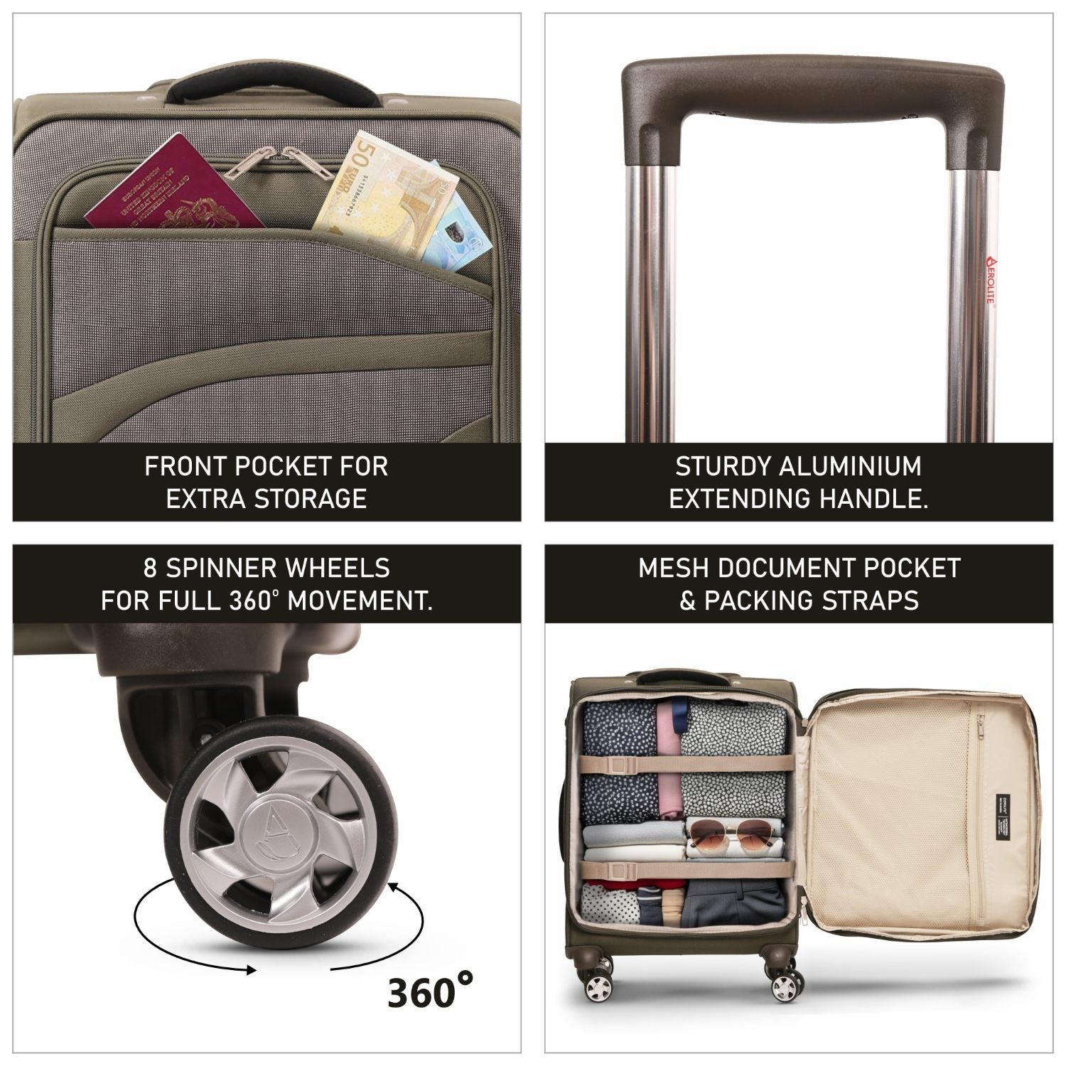 Aerolite Expandable 55x40x20cm to 55x40x23cm 4-Wheel Cabin Suitcase – MAX Size for Ryanair Priority & Wizz Air, Lufthansa, Ultra Lightweight Soft Shell Carry On with TSA Lock - Midnight Fern