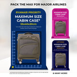 Aerolite Expandable 55x40x20cm to 55x40x23cm 4-Wheel Cabin Suitcase – MAX Size for Ryanair Priority & Wizz Air, Lufthansa, Ultra Lightweight Soft Shell Carry On with TSA Lock - Midnight Fern