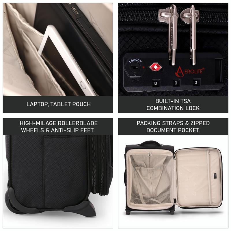 Aerolite Expandable (55x40x20cm) to (55x40x23cm) Lightweight Cabin Hand Luggage 2 Wheels, Maximum Possible Allowance For Ryanair (Priority), Lufthansa