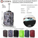 5 Cities 21" (55x35x20cm) Lightweight Cabin Hand Luggage Trolley, Fits Easyjet(Plus/Flexi/Large Cabin), Ryanair (Priority) Cabin Restrictions, 2 Years Of Warranty