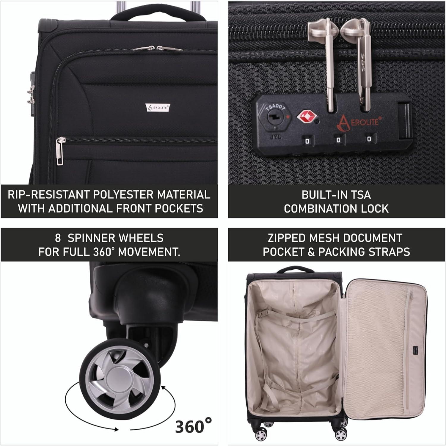 Aerolite Reinforced Super Strong and Light 4 Wheel Lightweight Cabin & Hold Luggage Suitcase, Approved for Ryanair easyJet British Airways & More, 10 Year Guarantee