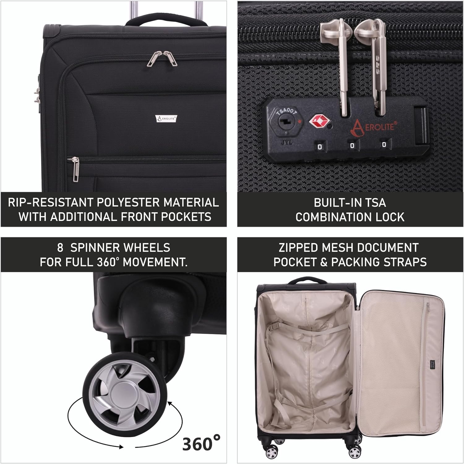 Aerolite Reinforced Super Strong and Light 4 Wheel Lightweight Cabin & Hold Luggage Suitcase, Approved for Ryanair easyJet British Airways & More, 10 Year Guarantee