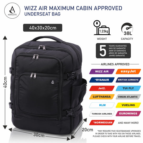 CarryOn Cabin Bag Backpack 40x30x20 Aircraft Hand Luggage Leaves WIZZAIR  Airline
