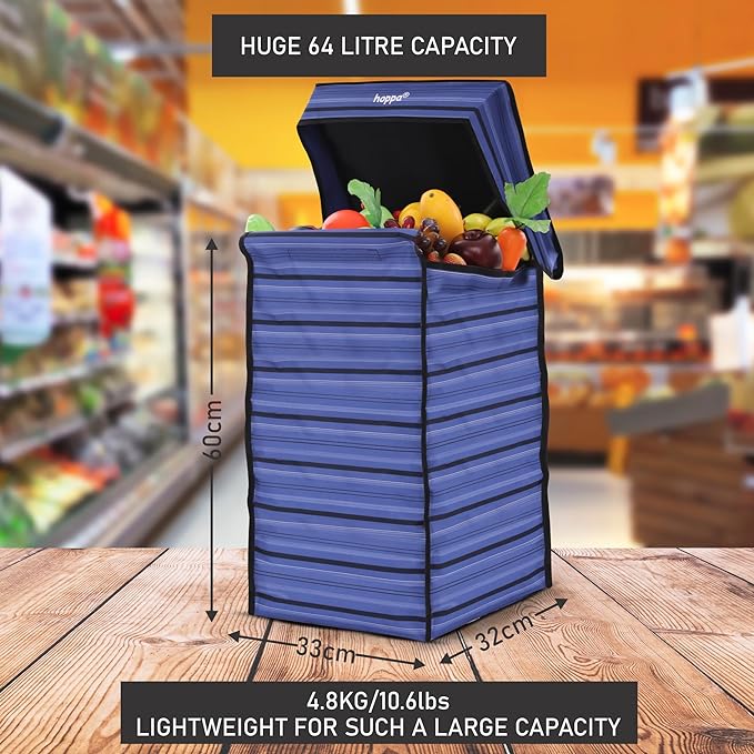 Hoppa Lightweight 4-Wheel Premium 2025 Model Folding Shopping Trolley Extra Large 75.6L Capacity Shopping Trolley Bag, 95cm, 4.8kg, Push/Pull