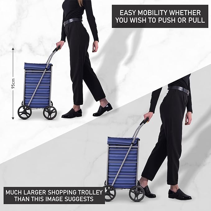 Hoppa Lightweight 4-Wheel Premium 2025 Model Folding Shopping Trolley Extra Large 75.6L Capacity Shopping Trolley Bag, 95cm, 4.8kg, Push/Pull