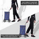 Hoppa Lightweight 4-Wheel Premium 2025 Model Folding Shopping Trolley Extra Large 75.6L Capacity Shopping Trolley Bag, 95cm, 4.8kg, Push/Pull