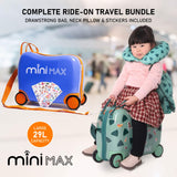 Aerolite MiniMax Childrens Ride-On Suitcase Fits 45x36x20cm EasyJet Maximum Size Kids Hand Luggage With Wheels 29L - Green Dinosaur