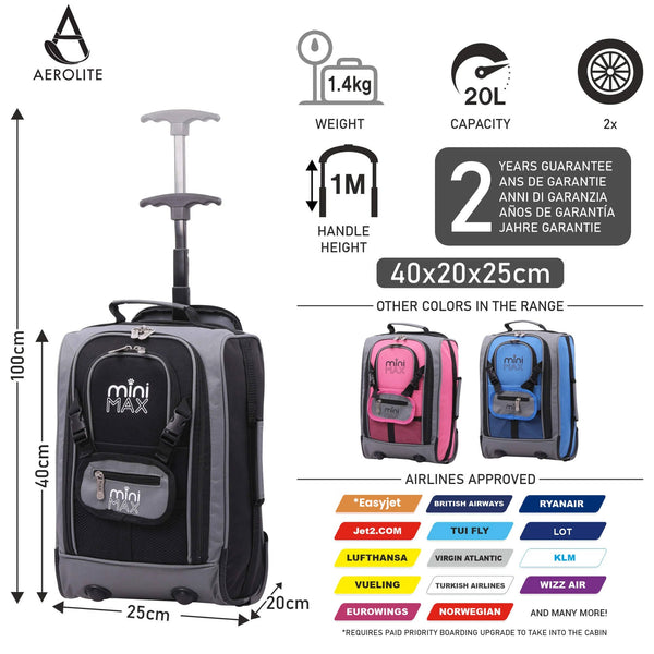 Aerolite MiniMAX 20L Ryanair 40x20x25 Maximum Size Cabin Hand Luggage aerolite-minimax-20l-ryanair-40x20x25-maximum-size-cabin-hand-luggage