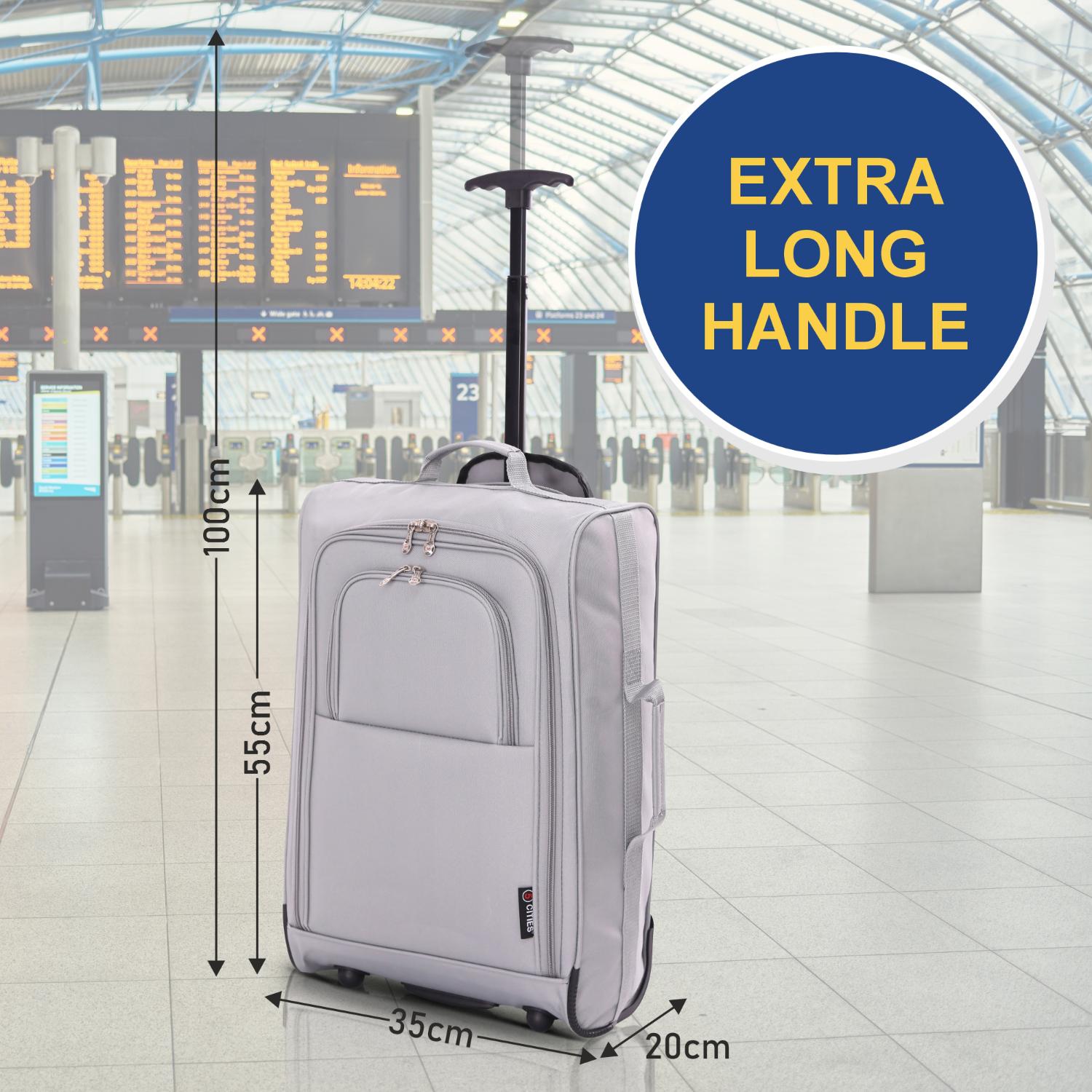 5 Cities 21" (55x35x20cm) Lightweight Cabin Hand Luggage Trolley, Fits Easyjet(Plus/Flexi/Large Cabin), Ryanair (Priority) Cabin Restrictions, 2 Years Of Warranty
