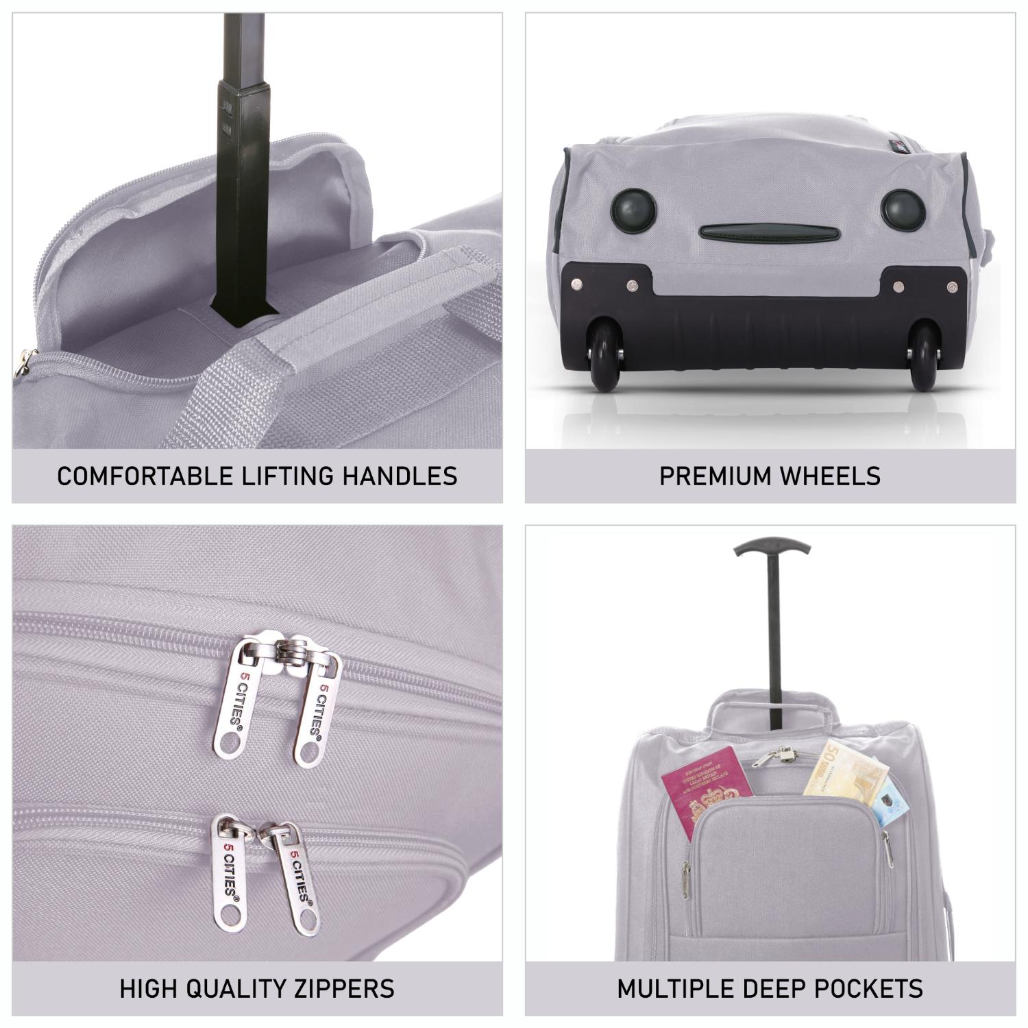 5 Cities 21" (55x35x20cm) Lightweight Cabin Hand Luggage Trolley, Fits Easyjet(Plus/Flexi/Large Cabin), Ryanair (Priority) Cabin Restrictions, 2 Years Of Warranty