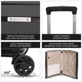 Aerolite Premium PP 4 Piece Hard Shell 4 Dual Wheel Spinner Travel Luggage Suitcase Set , Expandable Cabin + Medium + Large + Extra Large - Black