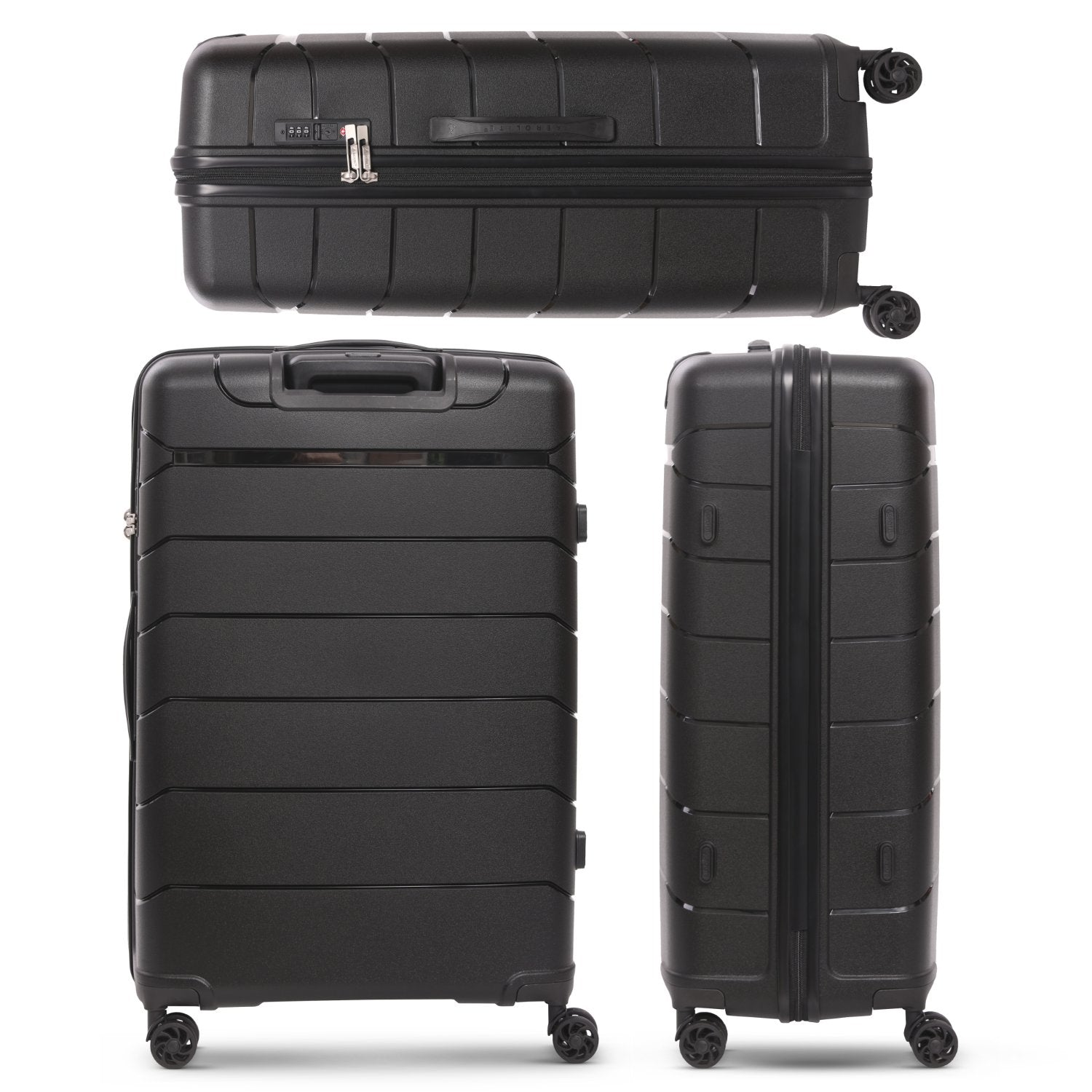 Aerolite Premium PP 4 Piece Hard Shell 4 Dual Wheel Spinner Travel Luggage Suitcase Set , Expandable Cabin + Medium + Large + Extra Large - Black