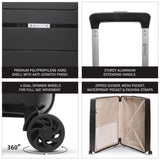 Aerolite Premium PP 4 Piece Hard Shell 4 Dual Wheel Spinner Travel Luggage Suitcase Set , Expandable Cabin + Medium + Large + Extra Large - Black