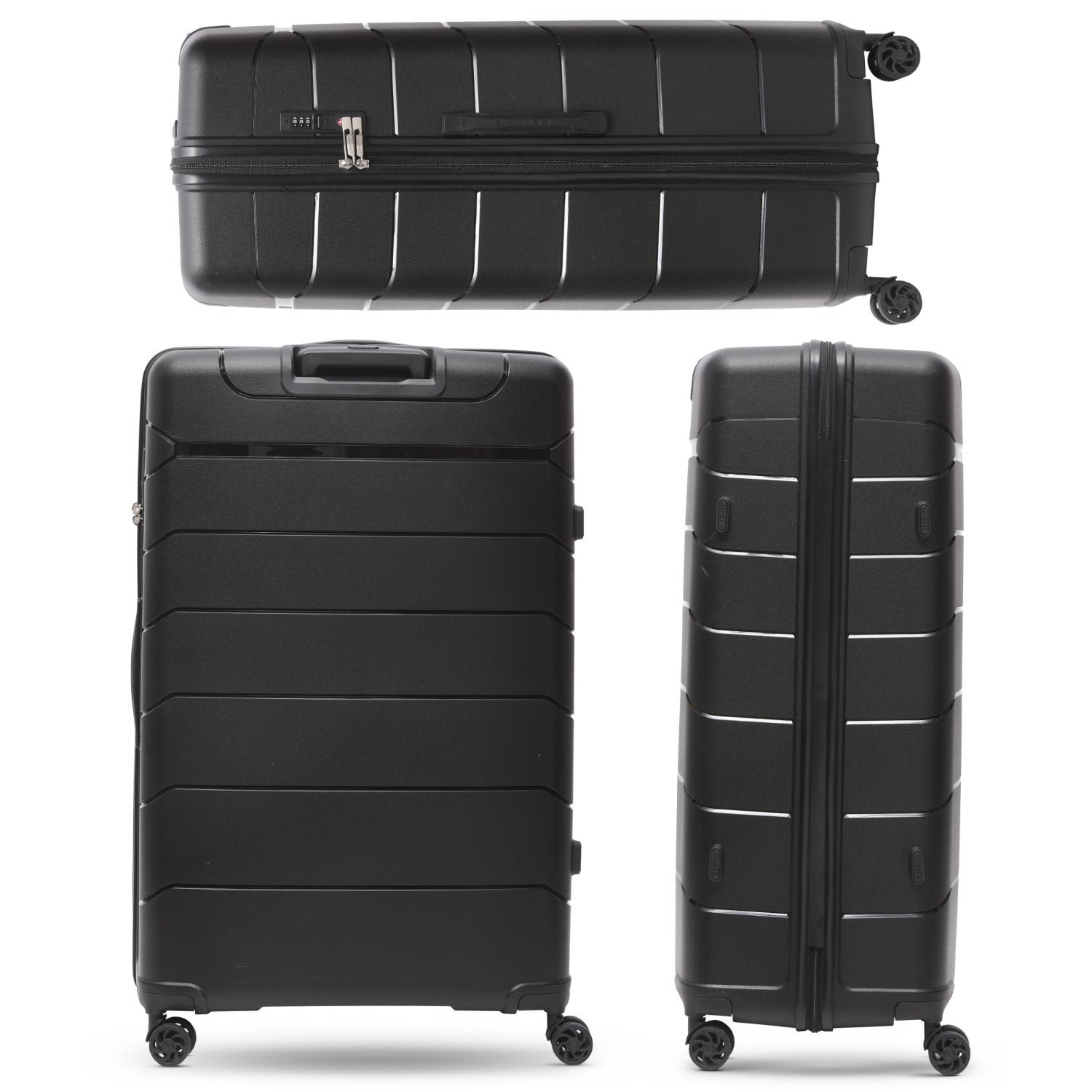Aerolite Premium PP 4 Piece Hard Shell 4 Dual Wheel Spinner Travel Luggage Suitcase Set , Expandable Cabin + Medium + Large + Extra Large - Black