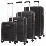 Aerolite Premium PP 4 Piece Hard Shell 4 Dual Wheel Spinner Travel Luggage Suitcase Set , Expandable Cabin + Medium + Large + Extra Large - Black