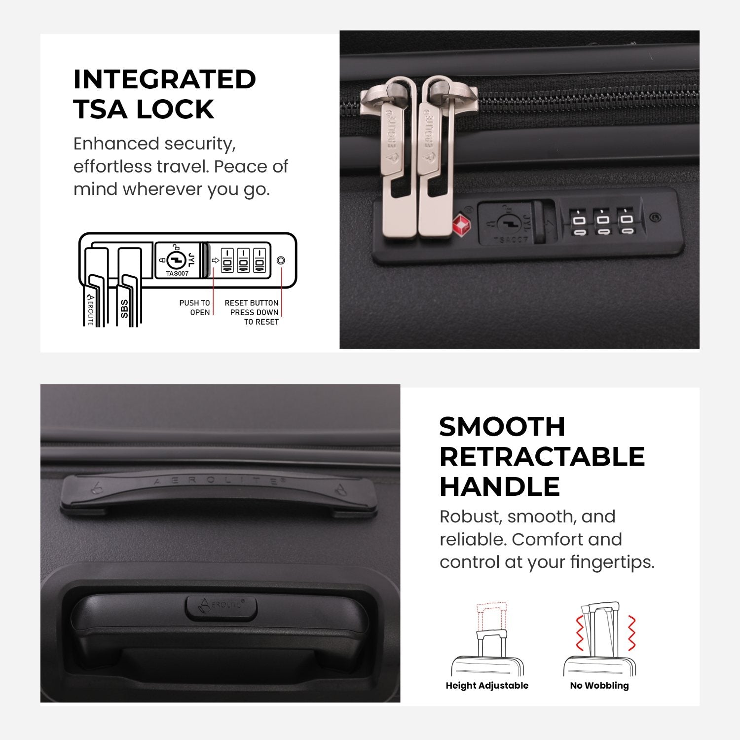 Aerolite Premium PP 2-Piece Luggage Set, Lightweight Polypropylene Hard Shell Suitcases with 4 Dual Spinner Wheels & TSA Lock, Expandable Cabin (21”), Large (28”), Black