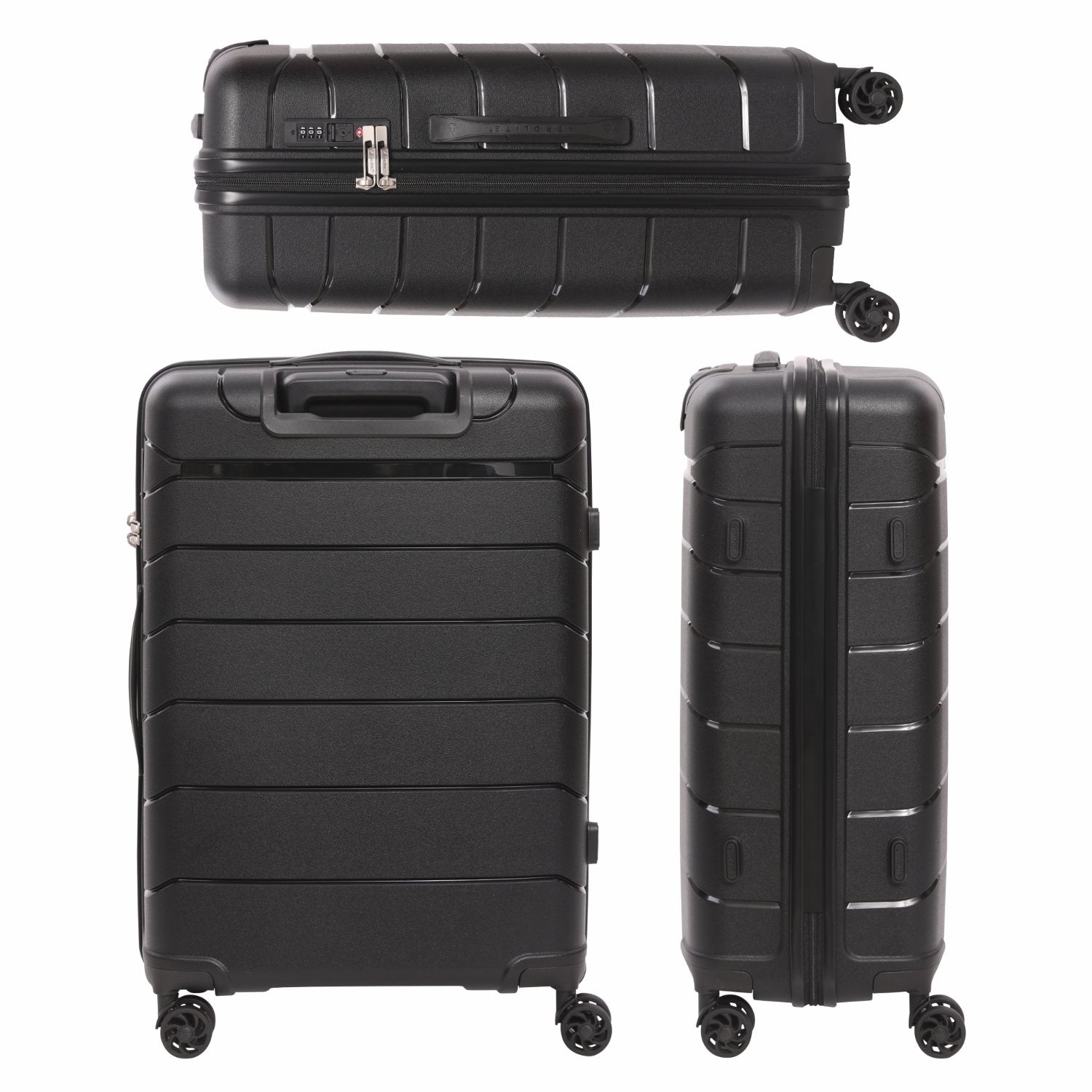 Aerolite Premium PP 4 Piece Hard Shell 4 Dual Wheel Spinner Travel Luggage Suitcase Set , Expandable Cabin + Medium + Large + Extra Large - Black