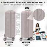 Aerolite Premium PP 4 Piece Hard Shell 4 Dual Wheel Spinner Travel Luggage Suitcase Set , Expandable Cabin + Medium + Large + Extra Large - Cream