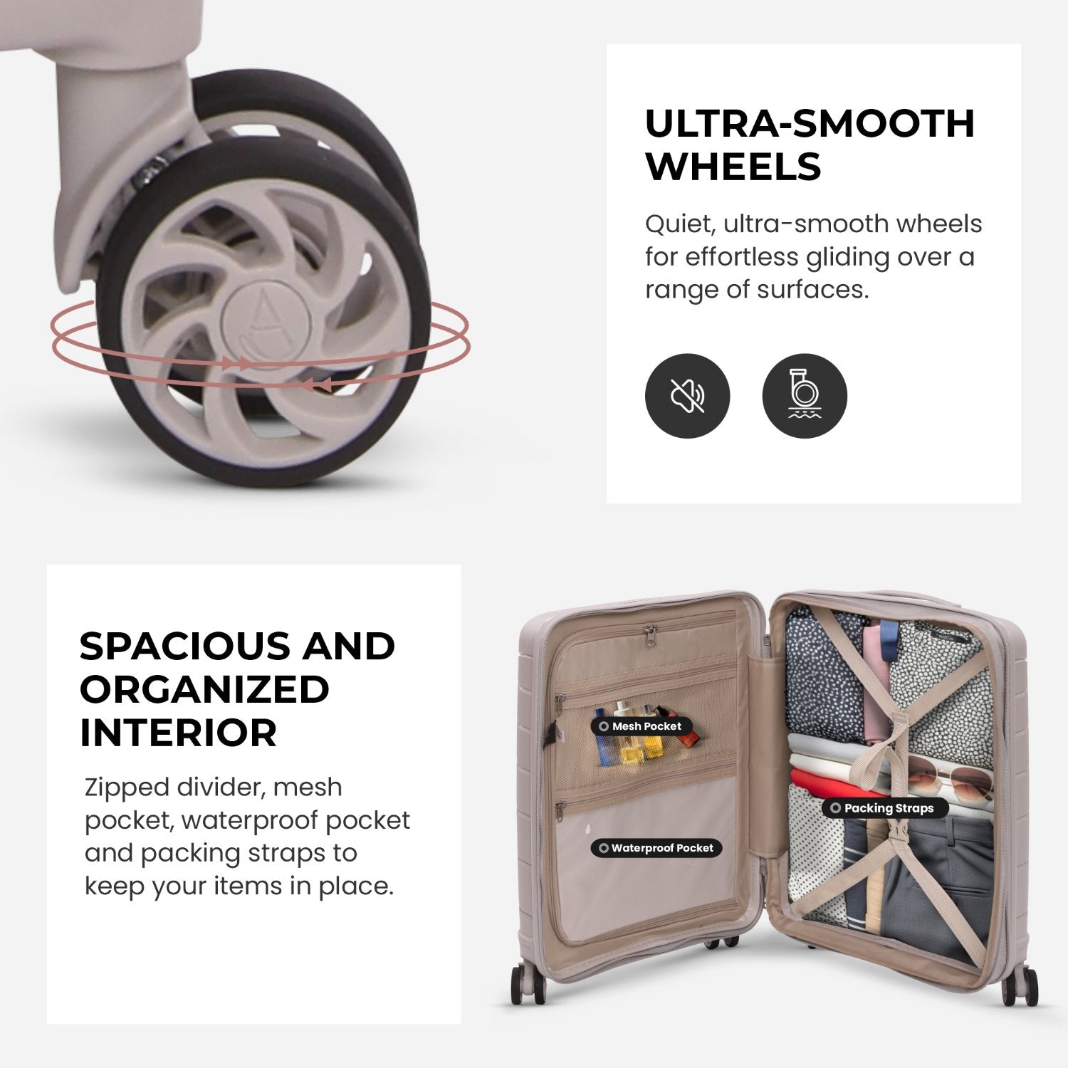 Aerolite Premium PP 4 Piece Hard Shell 4 Dual Wheel Spinner Travel Luggage Suitcase Set , Expandable Cabin + Medium + Large + Extra Large - Cream