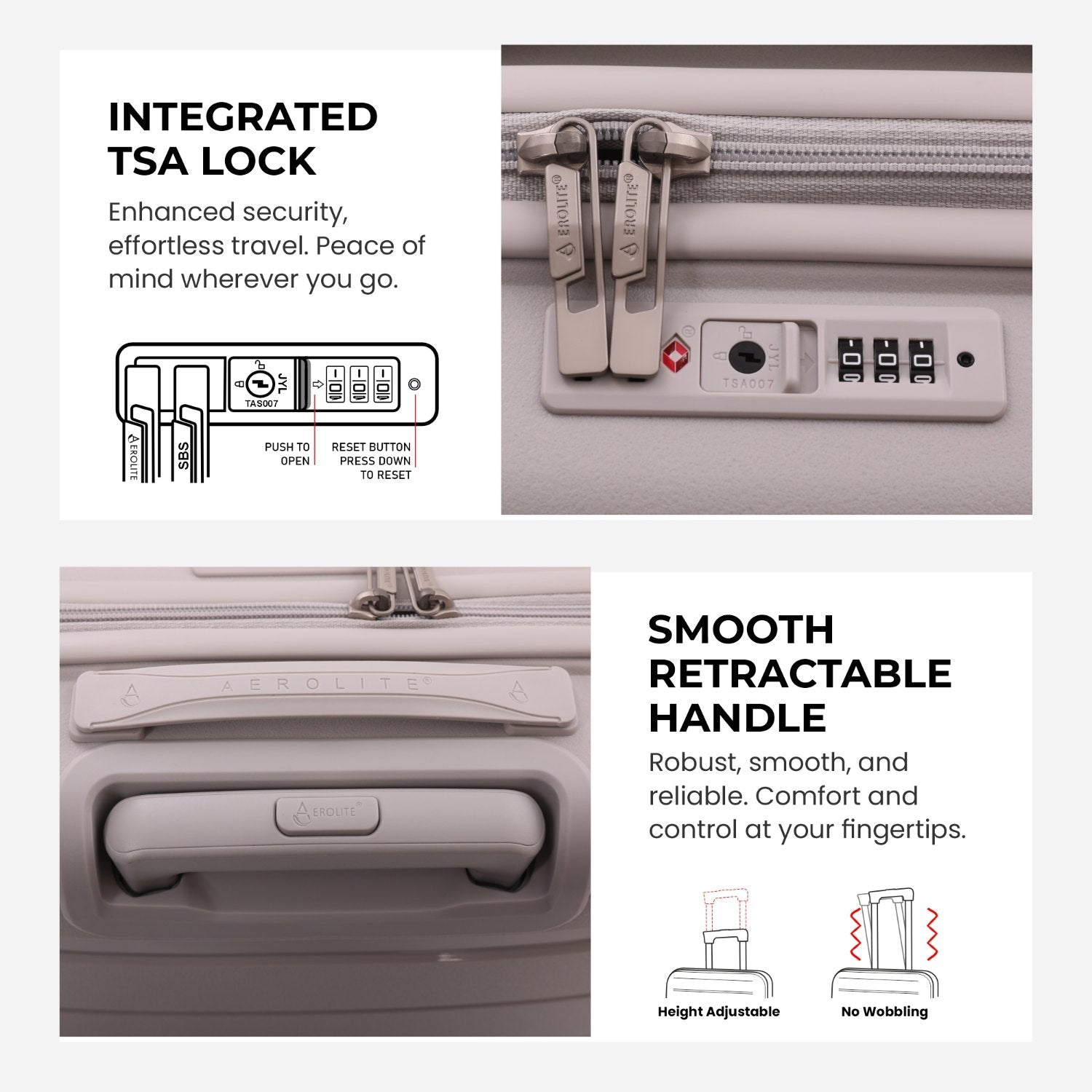 Aerolite Premium PP 4 Piece Hard Shell 4 Dual Wheel Spinner Travel Luggage Suitcase Set , Expandable Cabin + Medium + Large + Extra Large - Cream