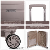 Aerolite Premium PP 4 Piece Hard Shell 4 Dual Wheel Spinner Travel Luggage Suitcase Set , Expandable Cabin + Medium + Large + Extra Large - Cream