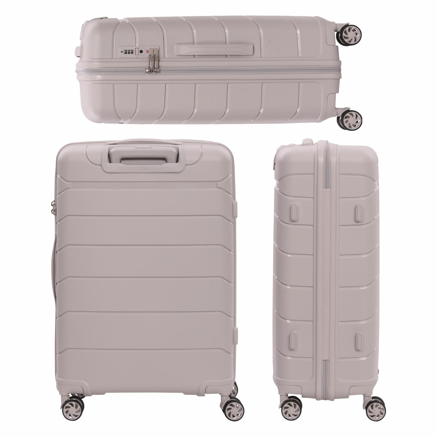 Aerolite Premium PP 4 Piece Hard Shell 4 Dual Wheel Spinner Travel Luggage Suitcase Set , Expandable Cabin + Medium + Large + Extra Large - Cream