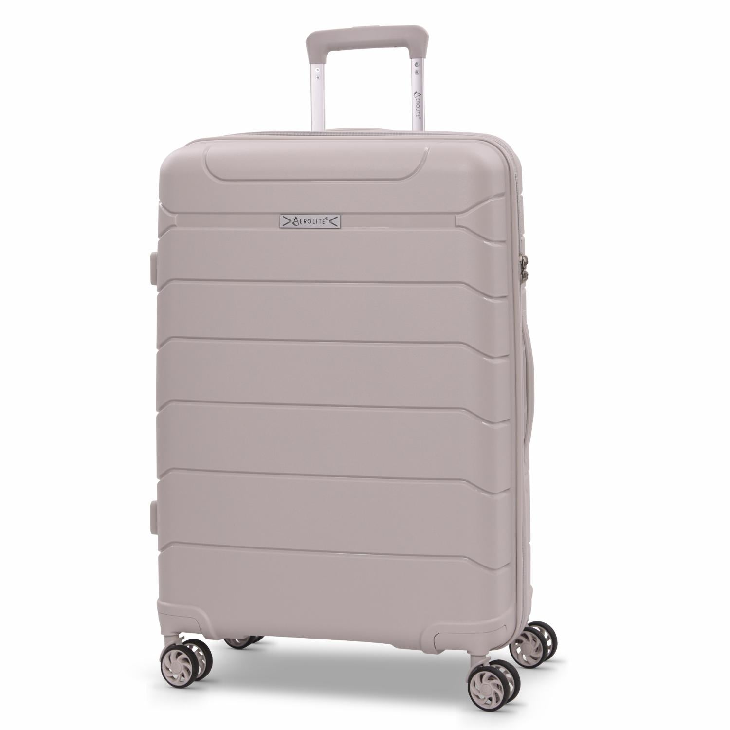 Aerolite Medium 24" 67L  Lightweight Polypropylene Hard Shell Check-In Suitcase, Dual 4-Spinner Wheels, TSA Lock, Organised Interior, 5 Years Warranty – Cream