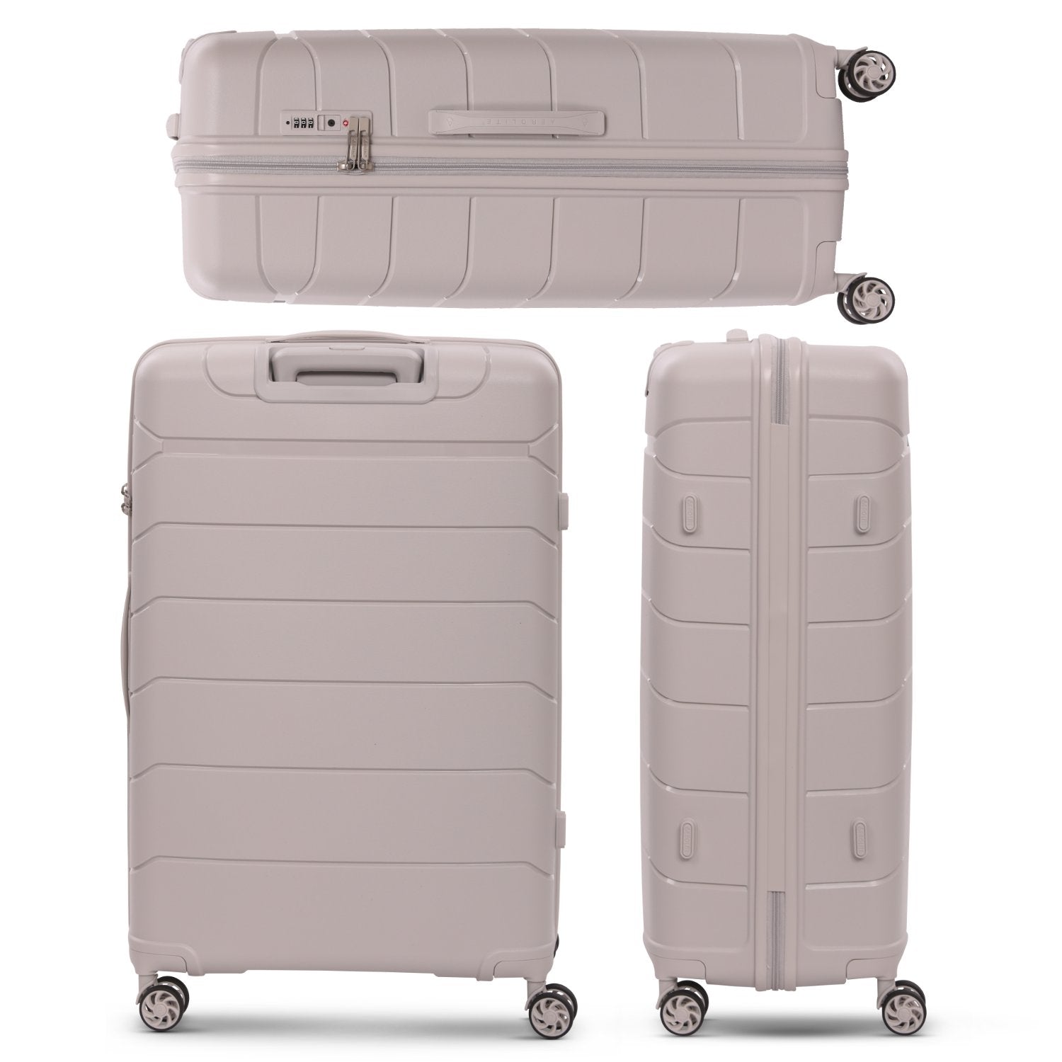 Aerolite Premium PP 4 Piece Hard Shell 4 Dual Wheel Spinner Travel Luggage Suitcase Set , Expandable Cabin + Medium + Large + Extra Large - Cream