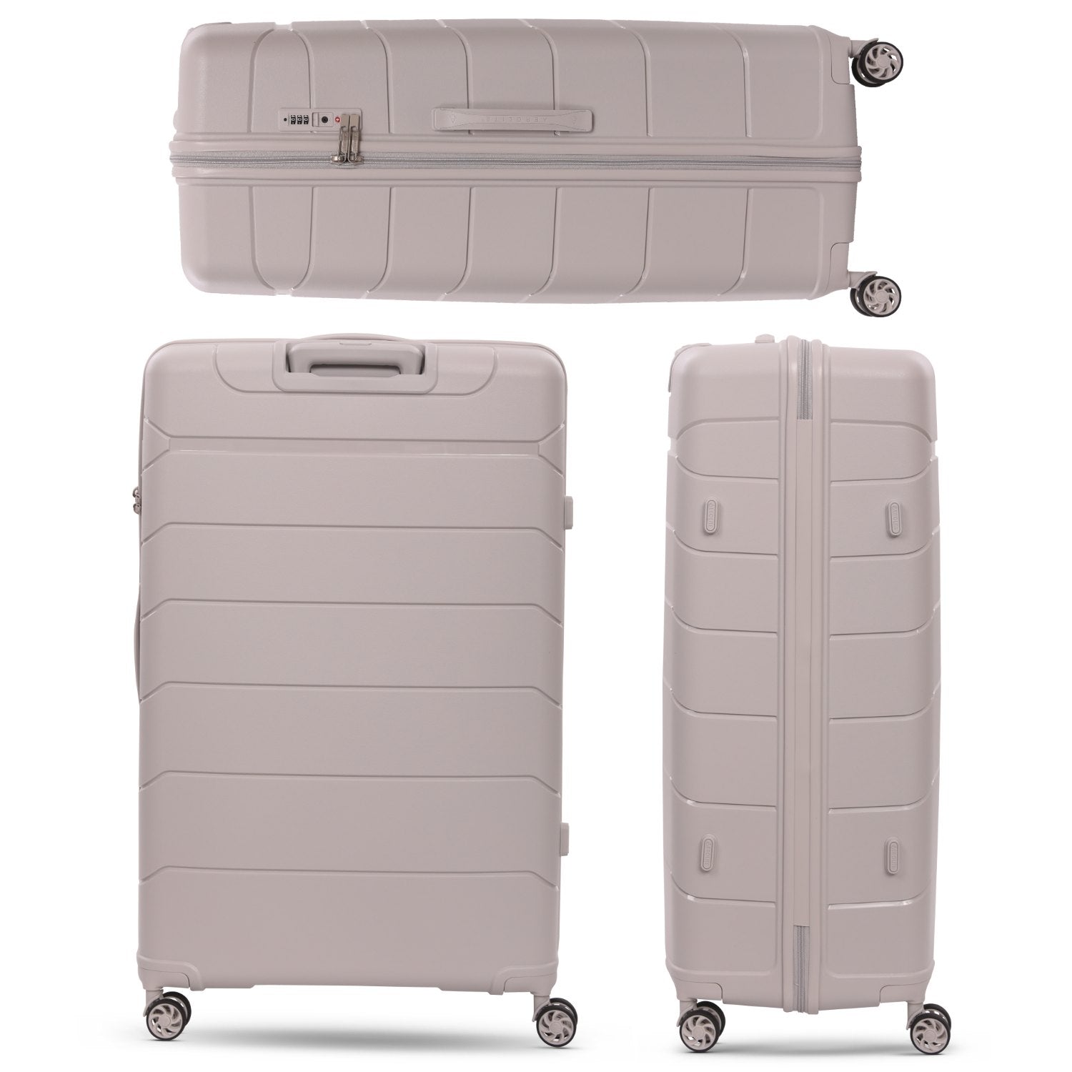Aerolite Premium PP 4 Piece Hard Shell 4 Dual Wheel Spinner Travel Luggage Suitcase Set , Expandable Cabin + Medium + Large + Extra Large - Cream