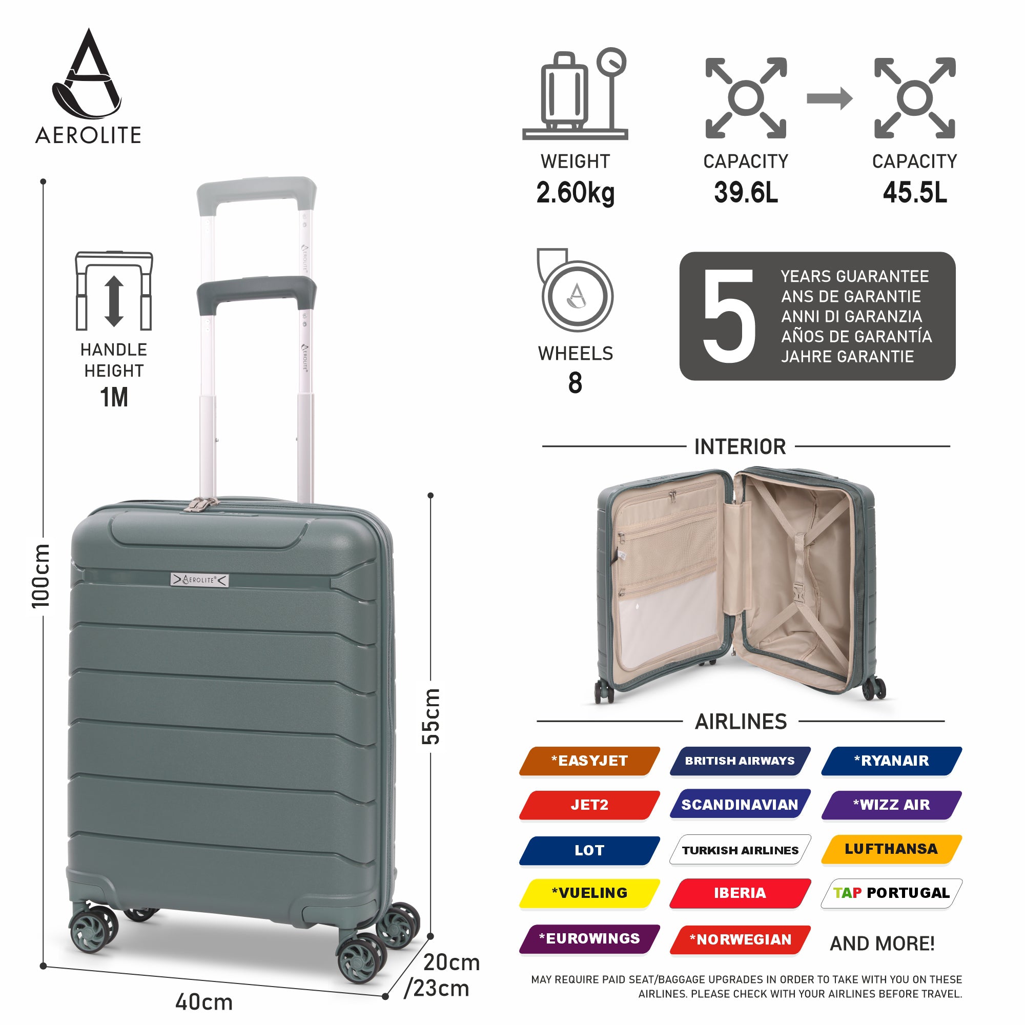 Aerolite Premium PP 4 Piece Hard Shell 4 Dual Wheel Spinner Travel Luggage Suitcase Set , Expandable Cabin + Medium + Large + Extra Large - Dark Green