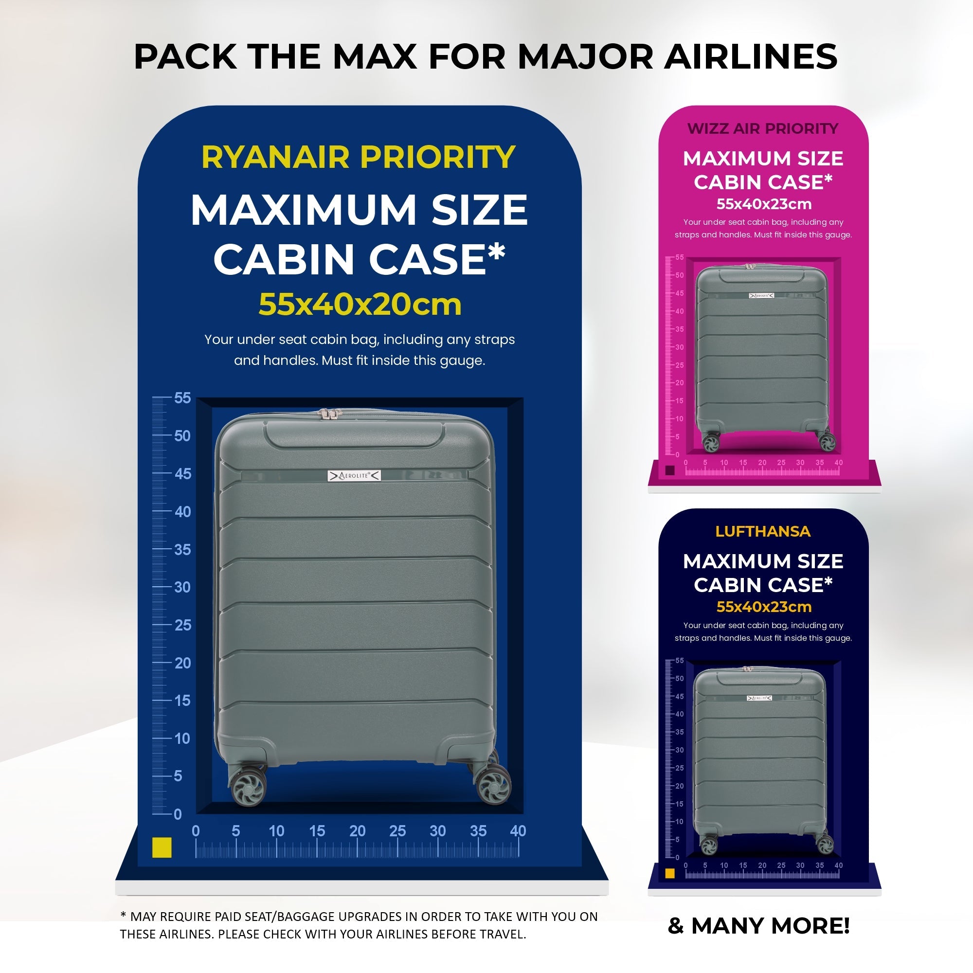 Aerolite Premium PP Expandable Cabin Suitcase 55x40x20cm to 55x40x23cm, Ryanair & Wizz Air Priority Max Size, Lightweight Polypropylene Hard Shell Carry-On with 4 Wheels & TSA Lock - Green