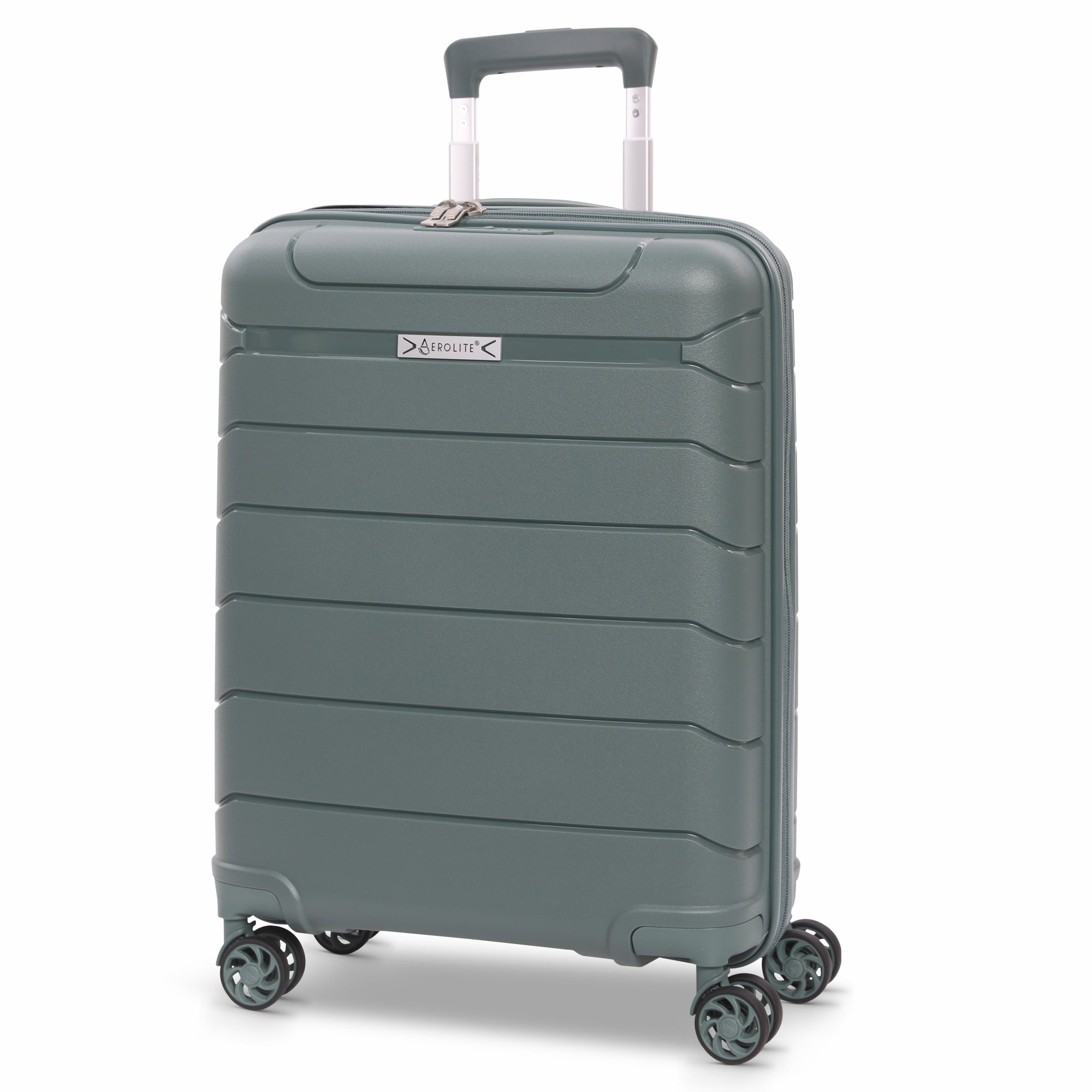 Aerolite Premium PP 4 Piece Hard Shell 4 Dual Wheel Spinner Travel Luggage Suitcase Set , Expandable Cabin + Medium + Large + Extra Large - Dark Green