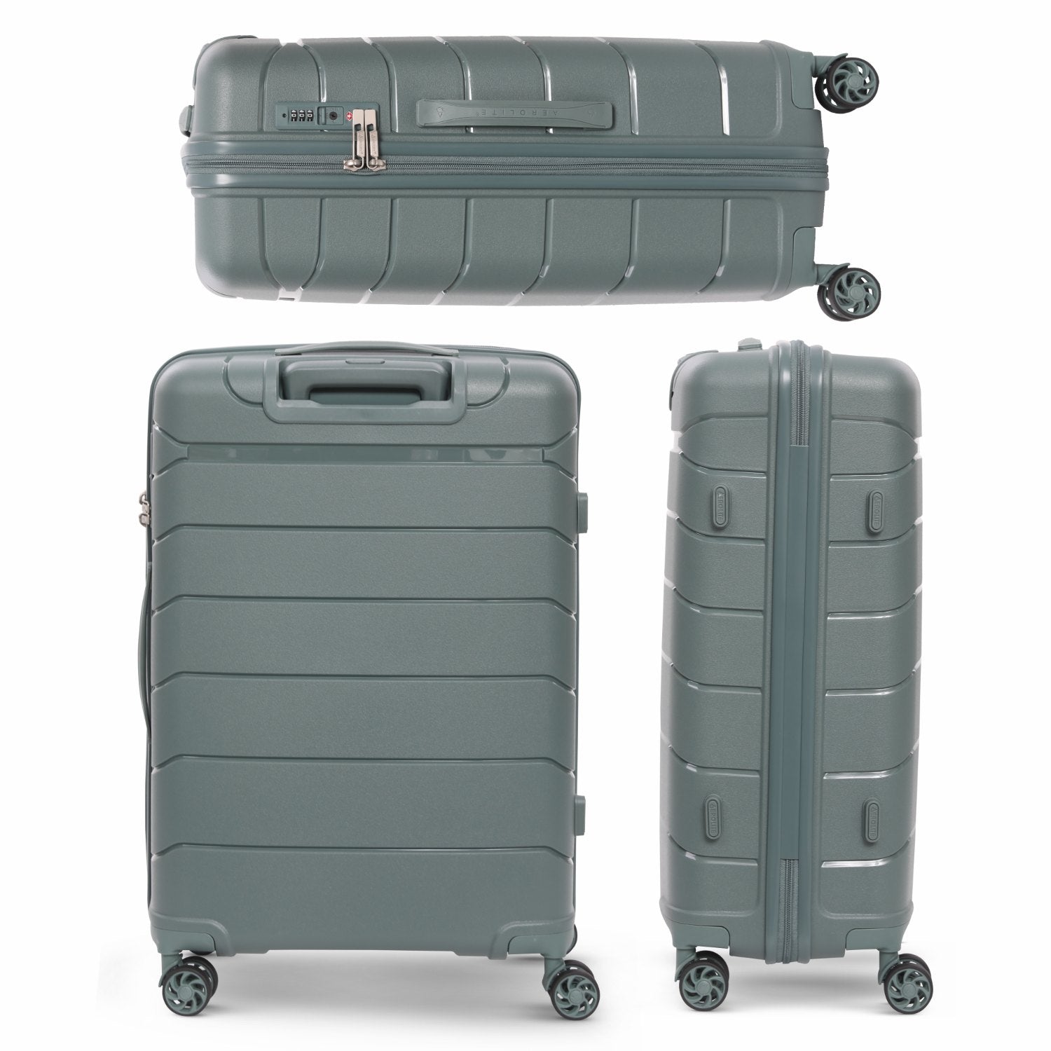 Aerolite Premium PP 4 Piece Hard Shell 4 Dual Wheel Spinner Travel Luggage Suitcase Set , Expandable Cabin + Medium + Large + Extra Large - Dark Green