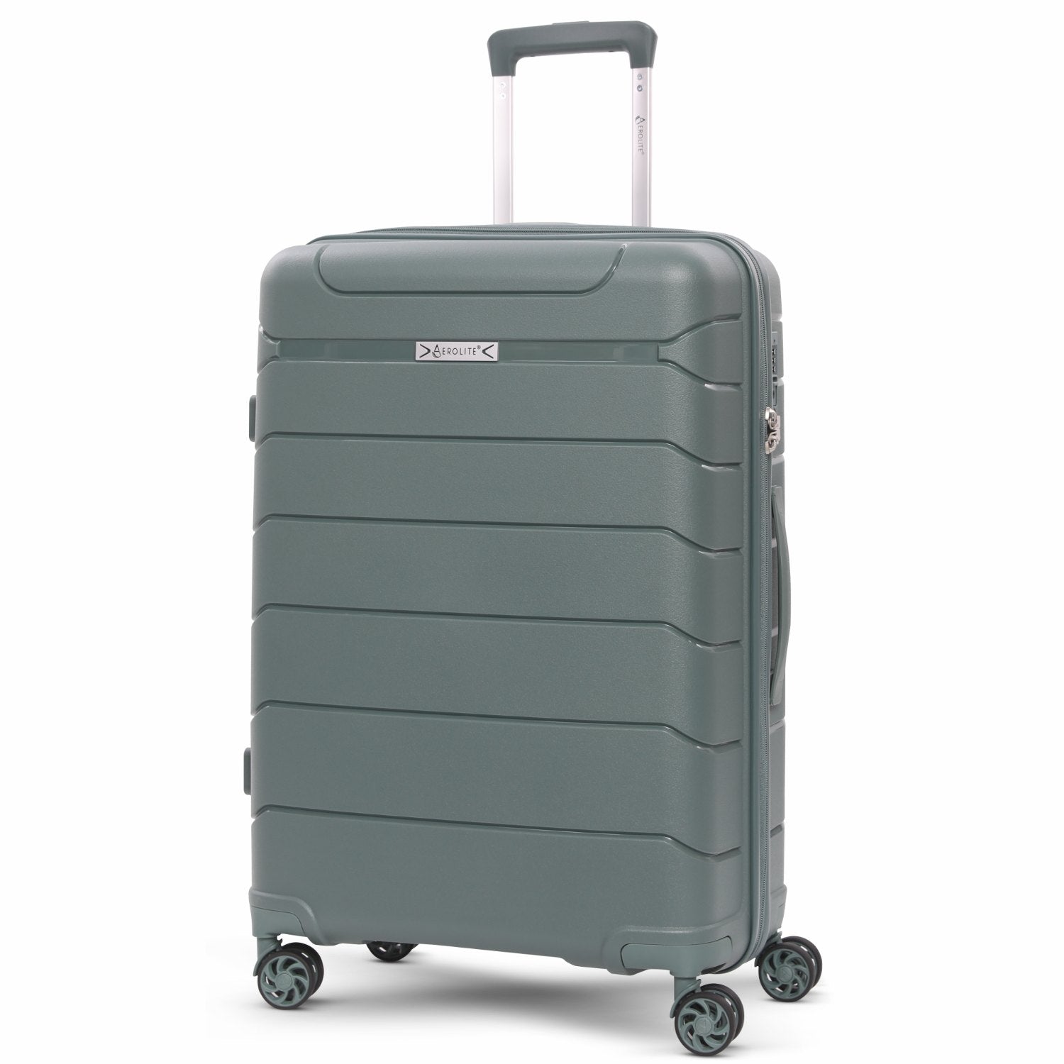 Aerolite Premium PP 4 Piece Hard Shell 4 Dual Wheel Spinner Travel Luggage Suitcase Set , Expandable Cabin + Medium + Large + Extra Large - Dark Green