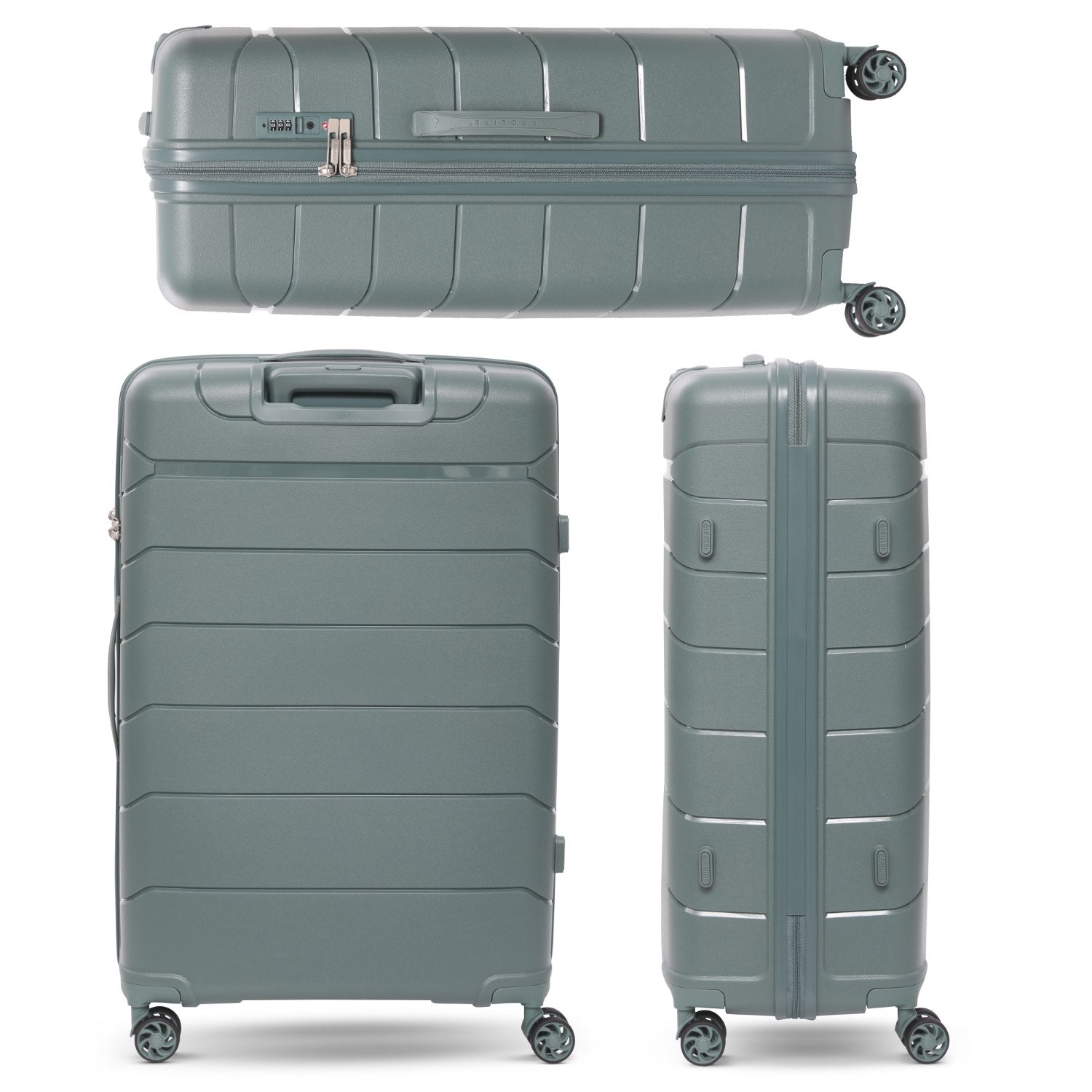 Aerolite Premium PP 4 Piece Hard Shell 4 Dual Wheel Spinner Travel Luggage Suitcase Set , Expandable Cabin + Medium + Large + Extra Large - Dark Green