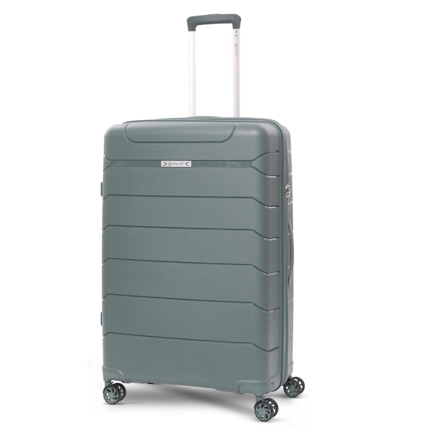 Aerolite Premium PP 4 Piece Hard Shell 4 Dual Wheel Spinner Travel Luggage Suitcase Set , Expandable Cabin + Medium + Large + Extra Large - Dark Green