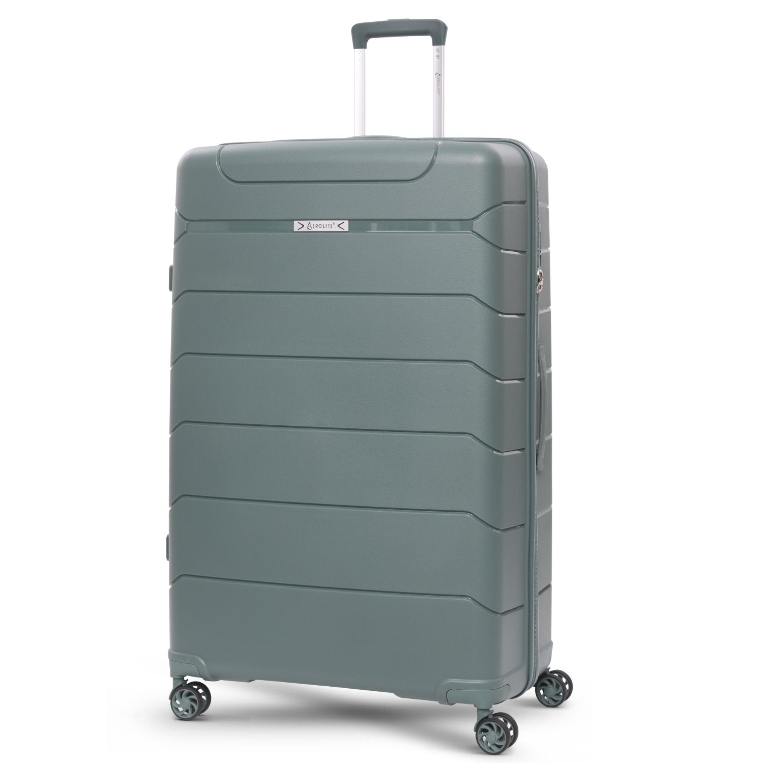 Aerolite Premium PP 4 Piece Hard Shell 4 Dual Wheel Spinner Travel Luggage Suitcase Set , Expandable Cabin + Medium + Large + Extra Large - Dark Green