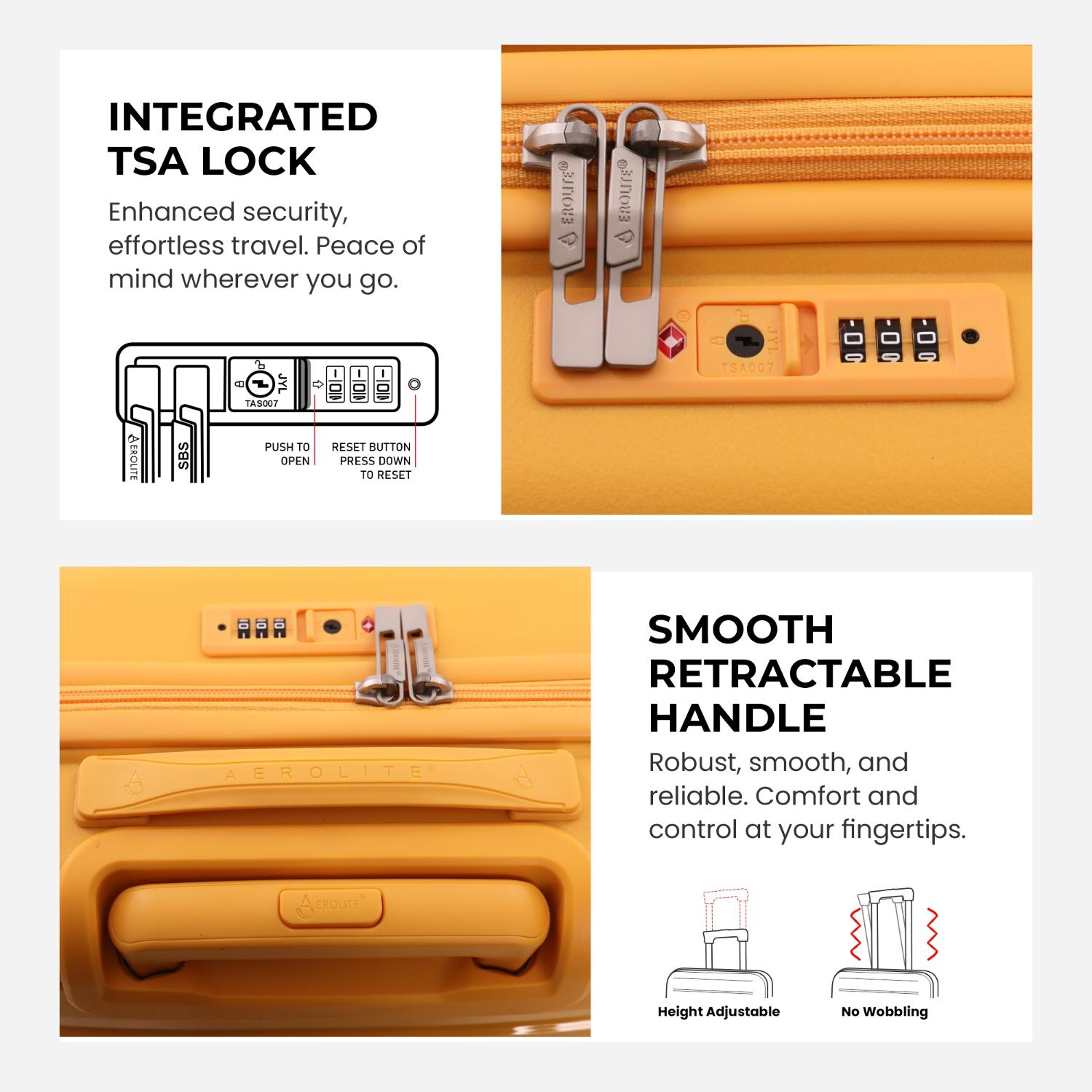 Aerolite Premium PP 2-Piece Luggage Set, Lightweight Polypropylene Hard Shell Suitcases with 4 Dual Spinner Wheels & TSA Lock, Expandable Cabin (21”), Large (28”), Mango