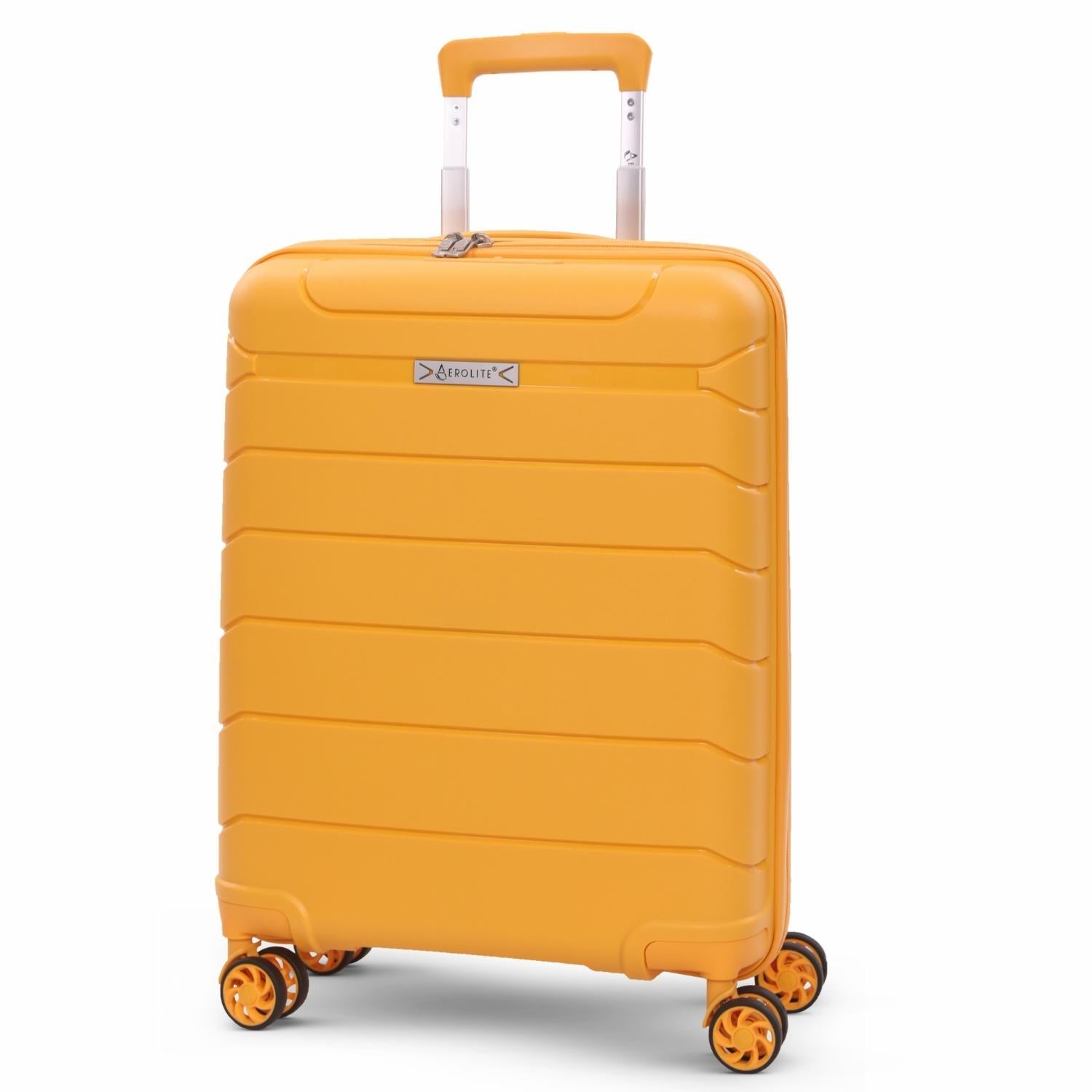 Aerolite Premium PP 2-Piece Luggage Set, Lightweight Polypropylene Hard Shell Suitcases with 4 Dual Spinner Wheels & TSA Lock, Expandable Cabin (21”), Large (28”), Mango