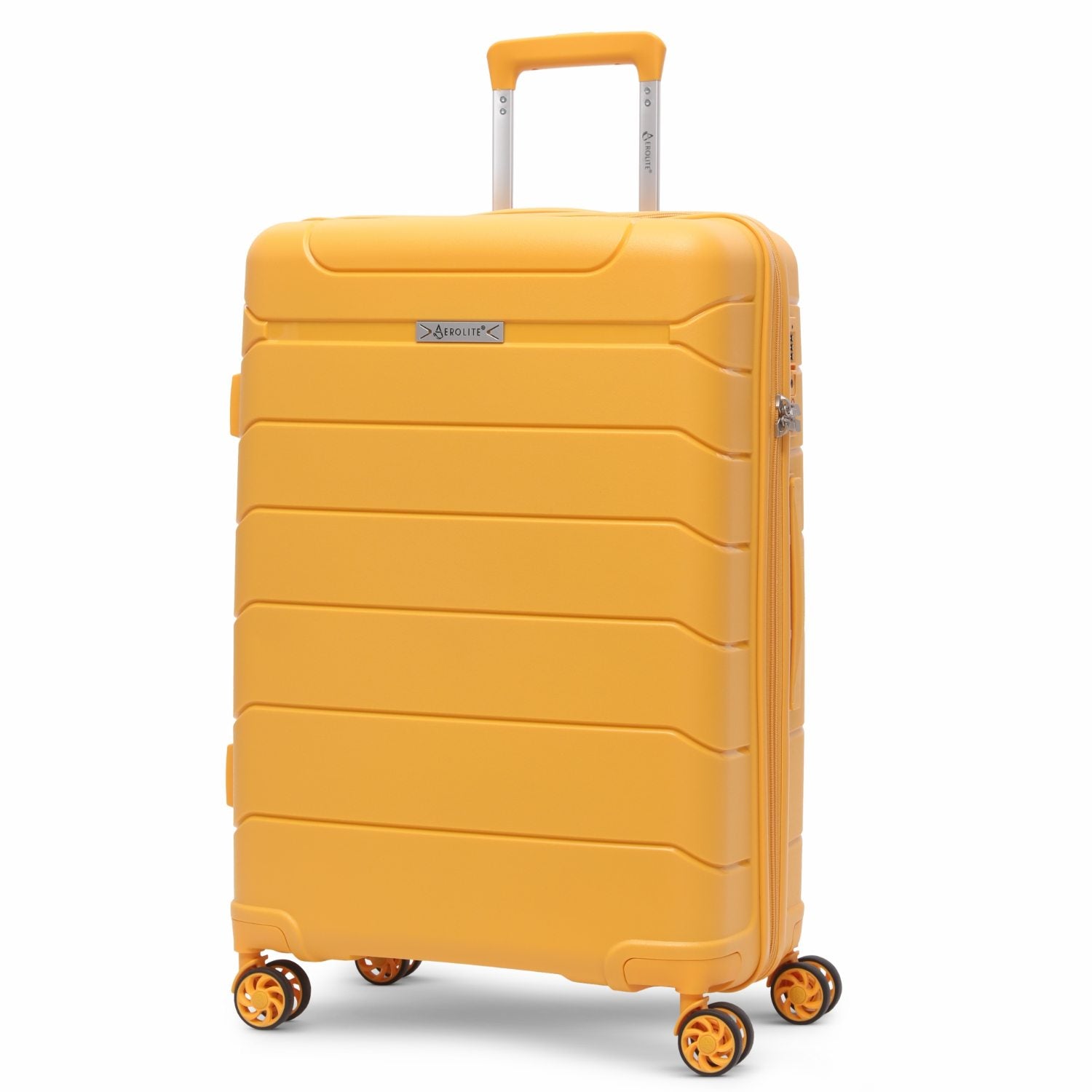 Aerolite Medium 24" 67L  Lightweight Polypropylene Hard Shell Check-In Suitcase, Dual 4-Spinner Wheels, TSA Lock, Organised Interior, 5 Years Warranty – Mango