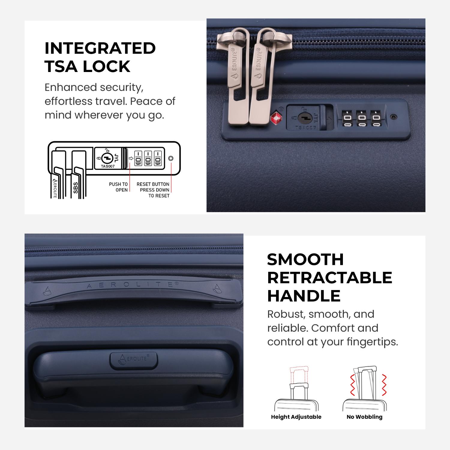 Aerolite Premium PP 2-Piece Luggage Set, Lightweight Polypropylene Hard Shell Suitcases with 4 Dual Spinner Wheels & TSA Lock, Expandable Cabin (21”), Large (28”), Navy