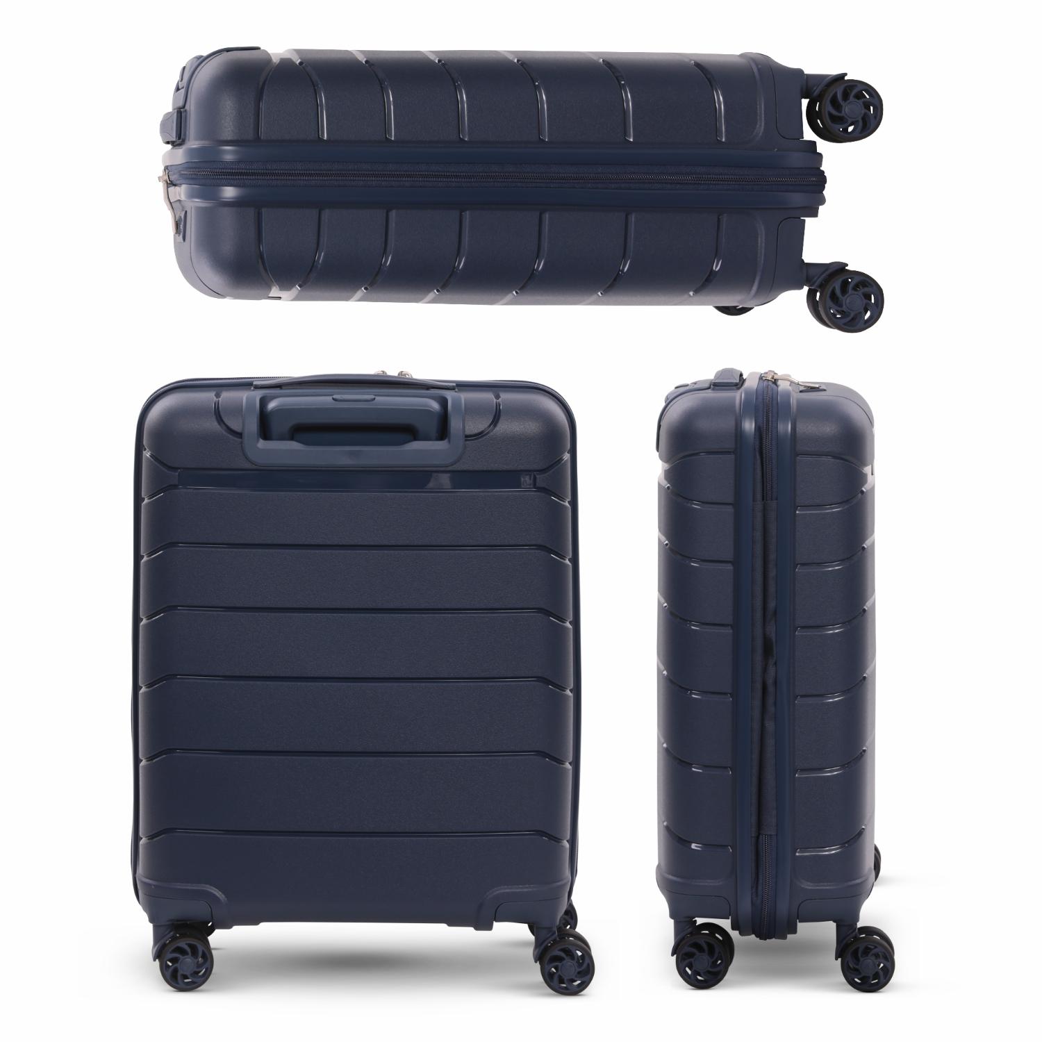 Aerolite Premium PP Expandable Cabin Suitcase 55x40x20cm to 55x40x23cm, Ryanair & Wizz Air Priority Max Size, Lightweight Polypropylene Hard Shell Carry-On with 4 Wheels & TSA Lock - Navy