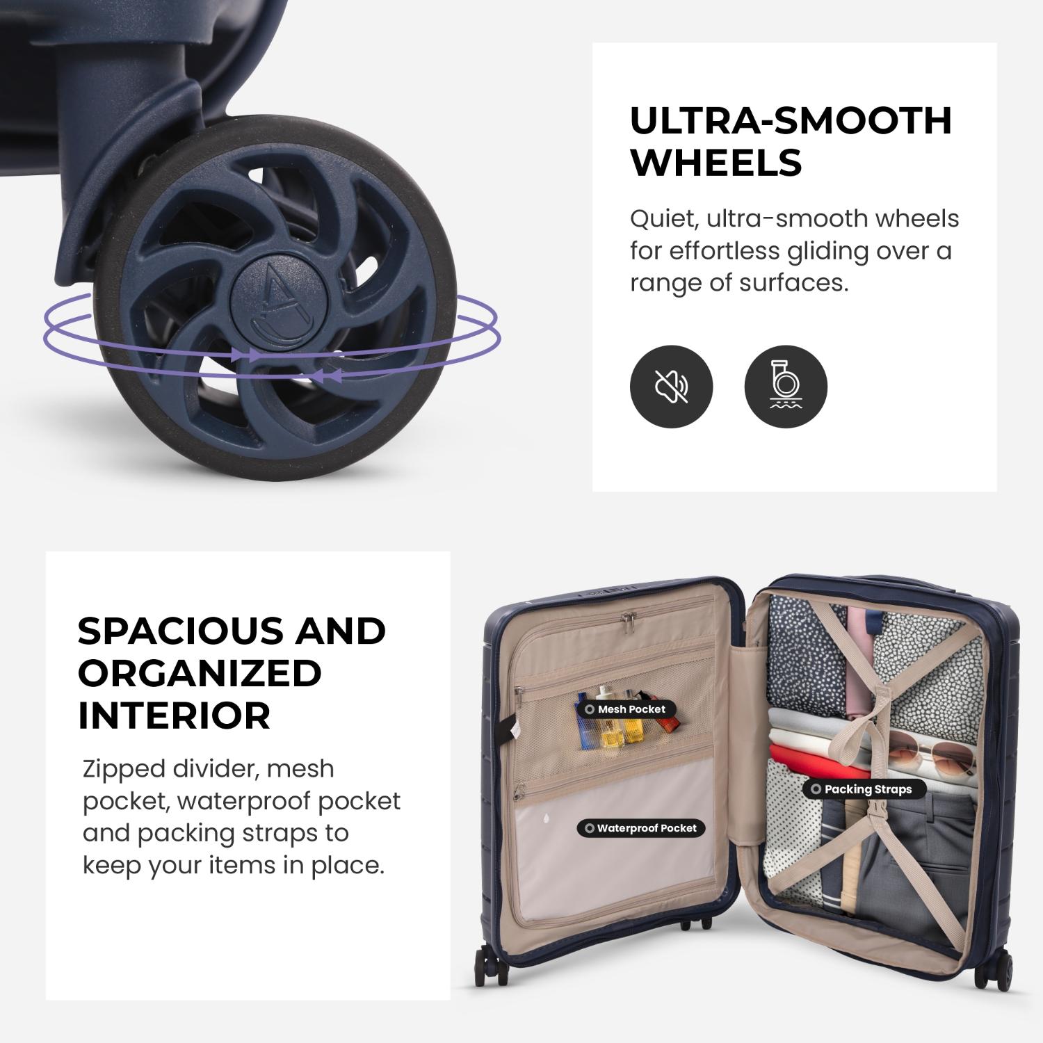 Aerolite Premium PP 2-Piece Luggage Set, Lightweight Polypropylene Hard Shell Suitcases with 4 Dual Spinner Wheels & TSA Lock, Expandable Cabin (21”), Large (28”), Navy