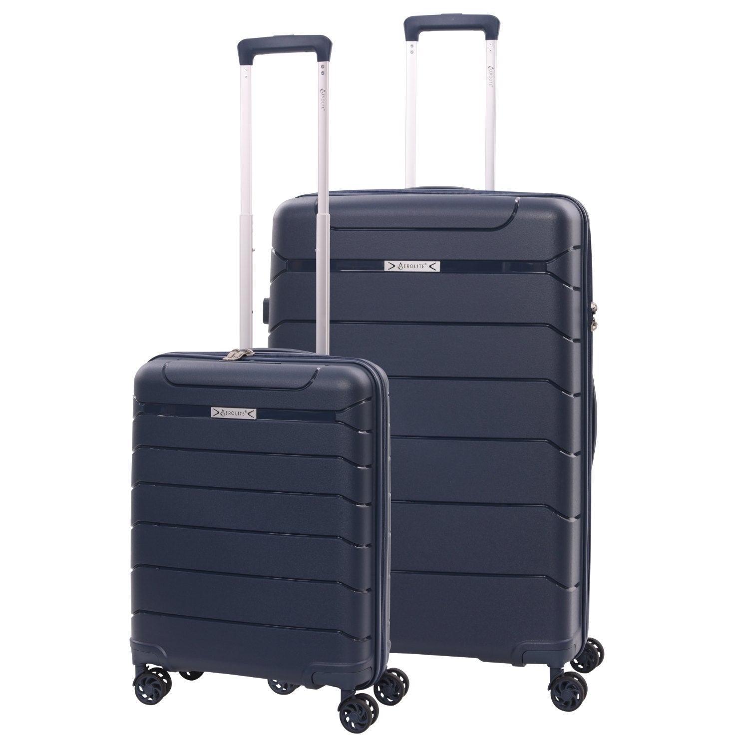 Aerolite Premium PP 2-Piece Luggage Set, Lightweight Polypropylene Hard Shell Suitcases with 4 Dual Spinner Wheels & TSA Lock, Expandable Cabin (21”), Large (28”), Navy