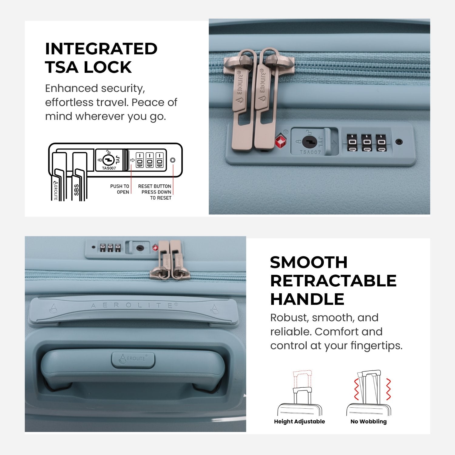 Aerolite Premium PP 3-Piece Luggage Set, Lightweight Polypropylene Hard Shell Suitcases with 4 Dual Spinner Wheels & TSA Lock, Expandable Cabin (21”), Medium (24”), Large (28”), Expandable Carry-On Case Included – Sage